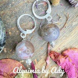 Alquimia Silver Earrings with Earthy Tones flower agate